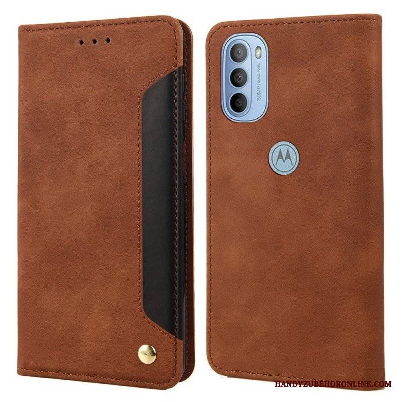 Etui Na Telefon do Moto G51 5G Etui Folio Dwukolorowy Biznesowy Efekt Skóry