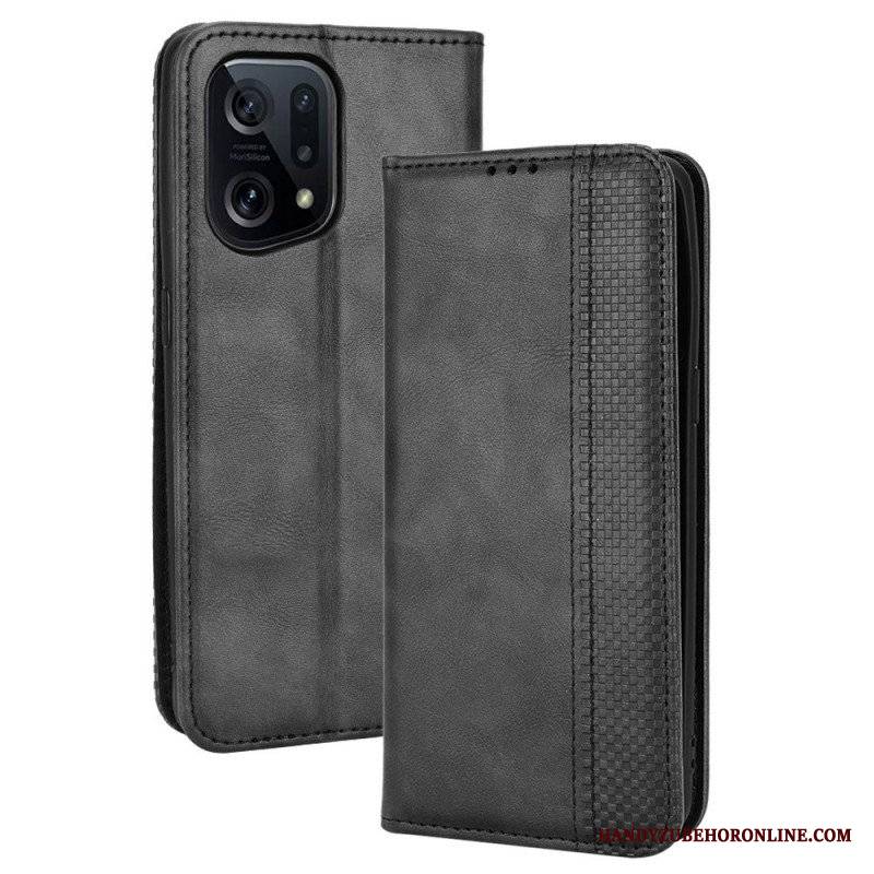 Etui Na Telefon do Oppo Find X5 Etui Folio Stylizowany Efekt Skóry W Stylu Vintage