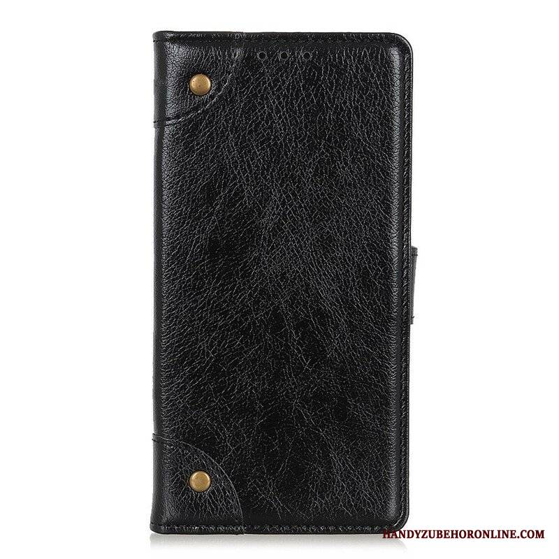 Etui Na Telefon do Samsung Galaxy A42 5G Etui Folio Nity Z Dzielonej Skóry Nappa