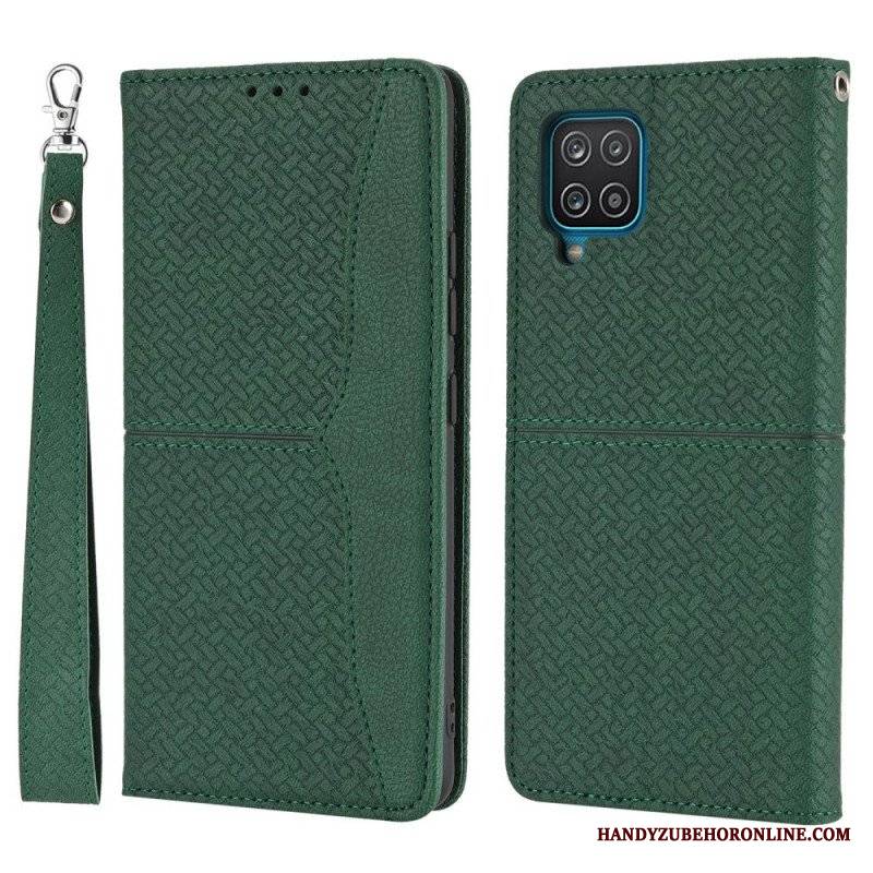 Etui Na Telefon do Samsung Galaxy M12 / A12 z Łańcuch Etui Folio Styl Tkanej Skóry Z Paskami