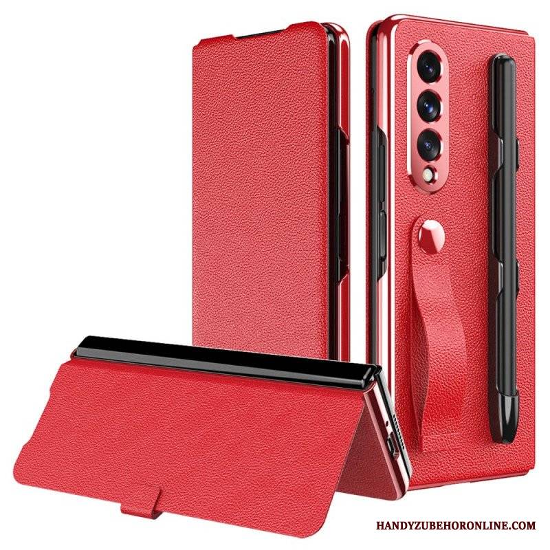 Etui Na Telefon do Samsung Galaxy Z Fold 3 5G Etui Folio Uchwyt I Pasek Ze Skóry Litchi W Stylu Litchi