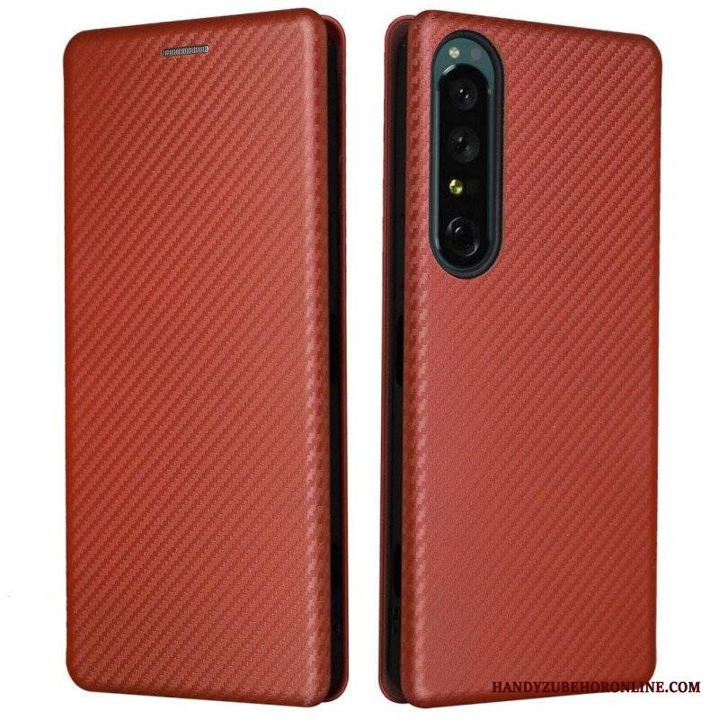 Etui Na Telefon do Sony Xperia 1 IV Etui Folio Tekstura Włókna Węglowego