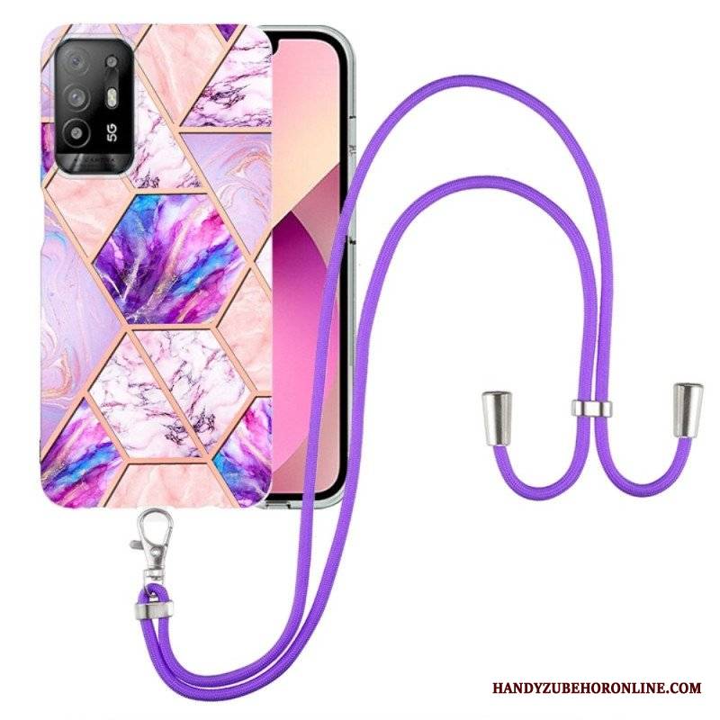 Etui do Oppo A94 5G Marmurowy Geometryczny Z Paskiem