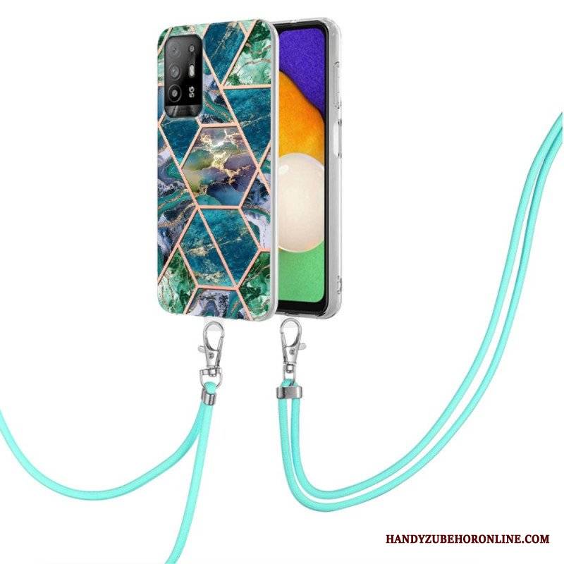 Etui do Oppo A94 5G Marmurowy Geometryczny Z Paskiem