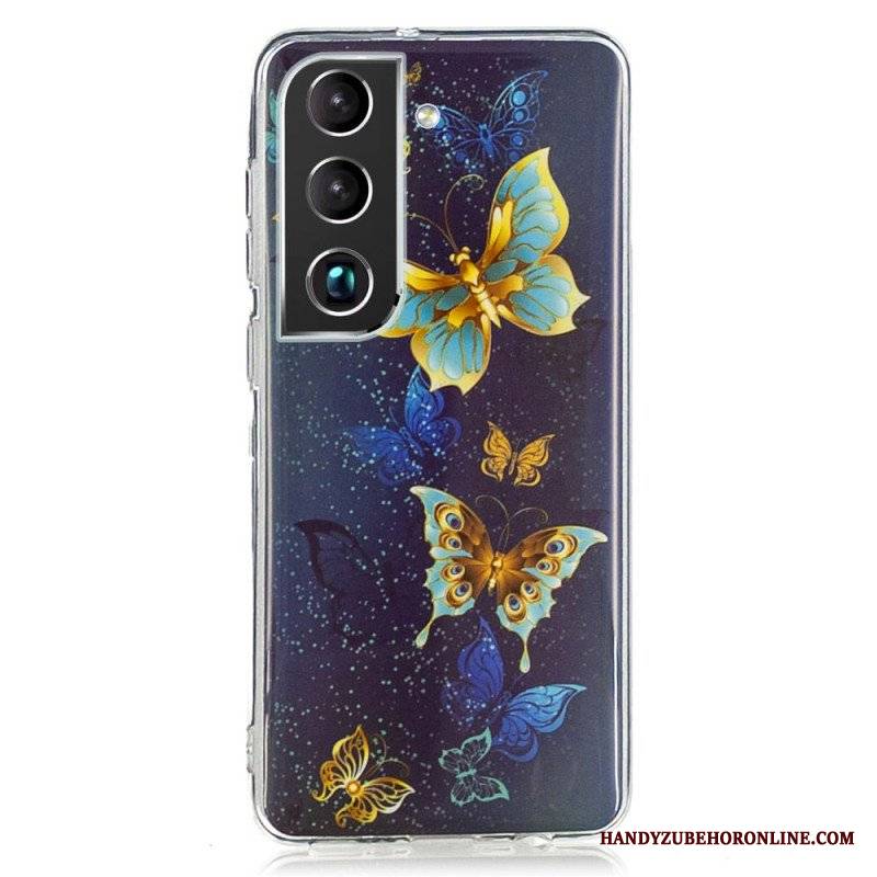 Etui do Samsung Galaxy S22 5G Fluorescencyjne Niebieskie Motyle