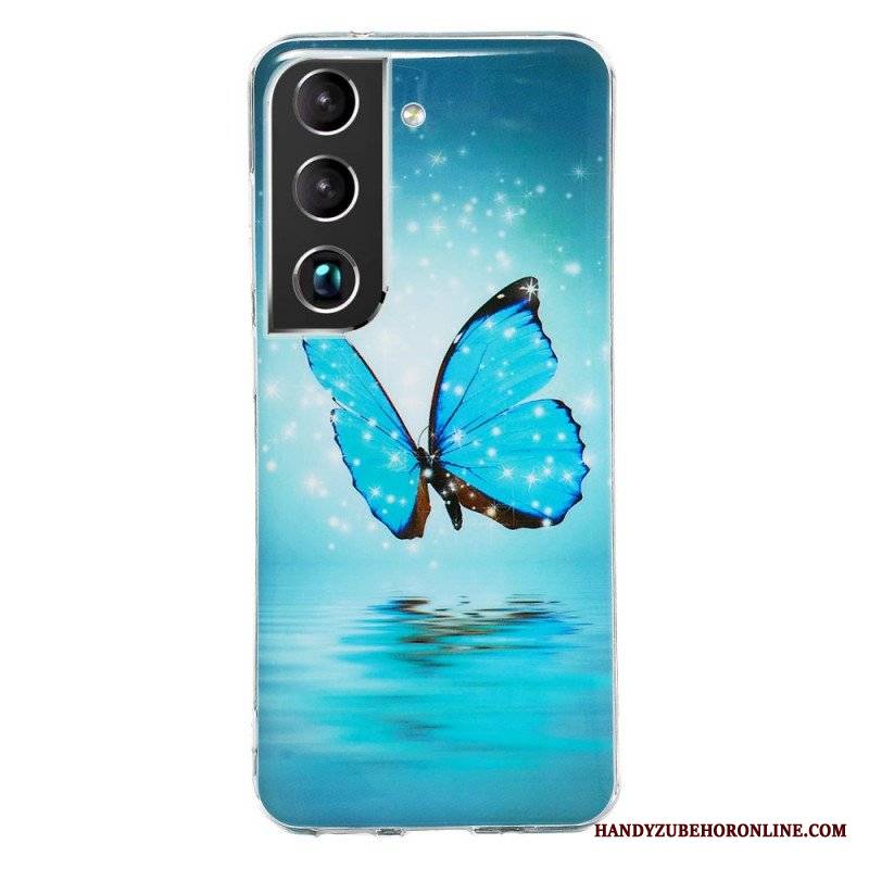 Etui do Samsung Galaxy S22 5G Fluorescencyjne Niebieskie Motyle