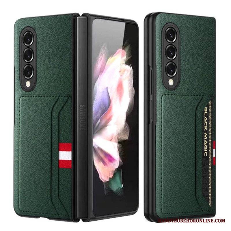 Etui do Samsung Galaxy Z Fold 3 5G Podwójne Etui Na Karty Ze Skóry Litchi