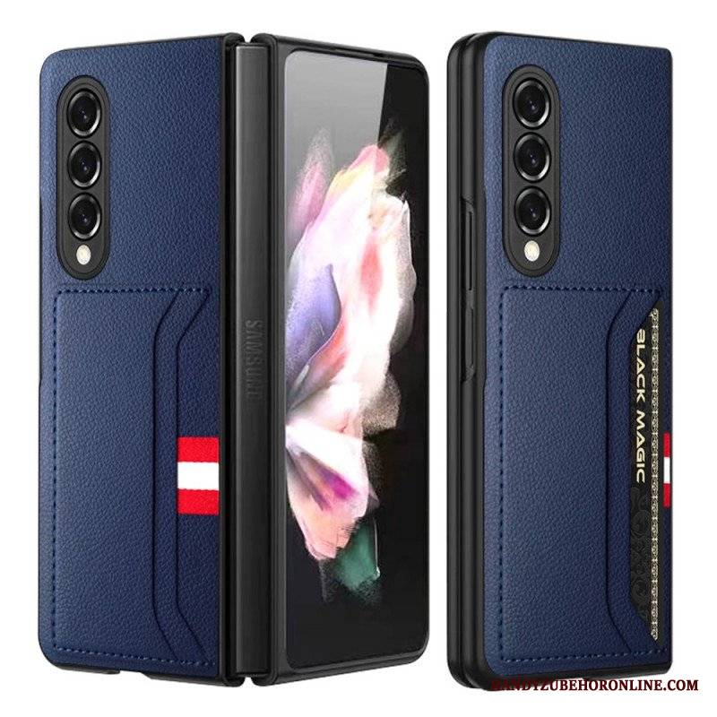 Etui do Samsung Galaxy Z Fold 3 5G Podwójne Etui Na Karty Ze Skóry Litchi