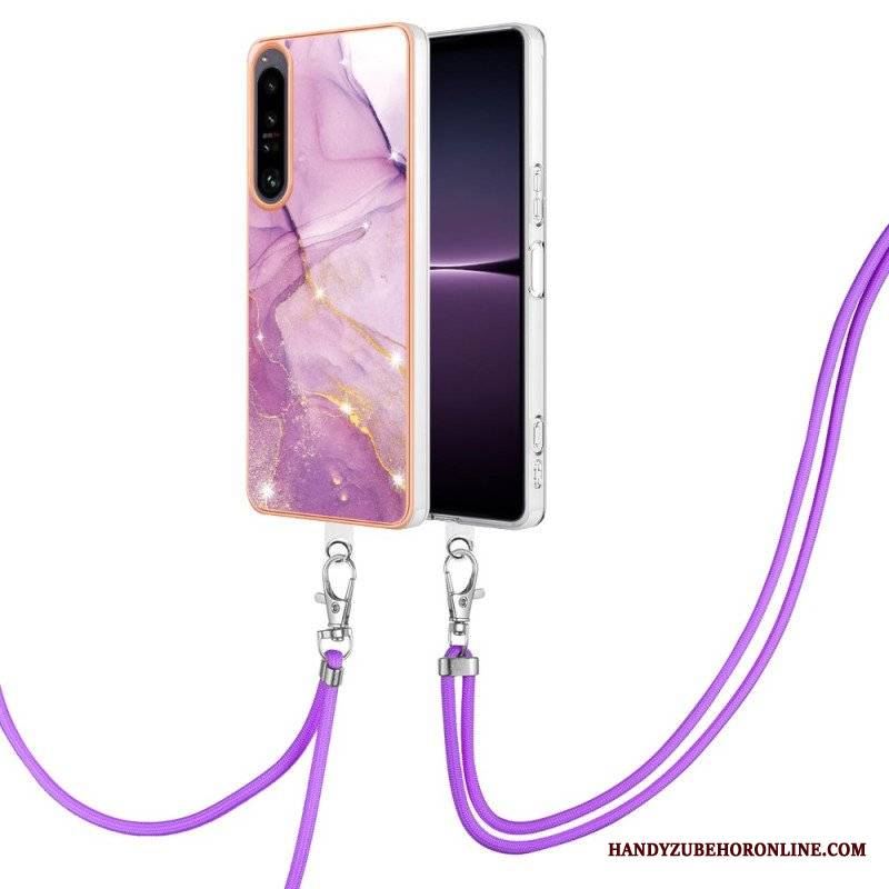 Etui do Sony Xperia 1 IV ze Sznurkiem Z Marmurowym Sznurkiem