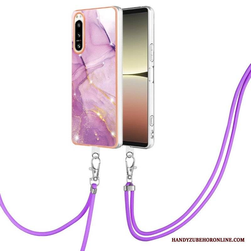 Etui do Sony Xperia 5 IV ze Sznurkiem Z Marmurowym Sznurkiem