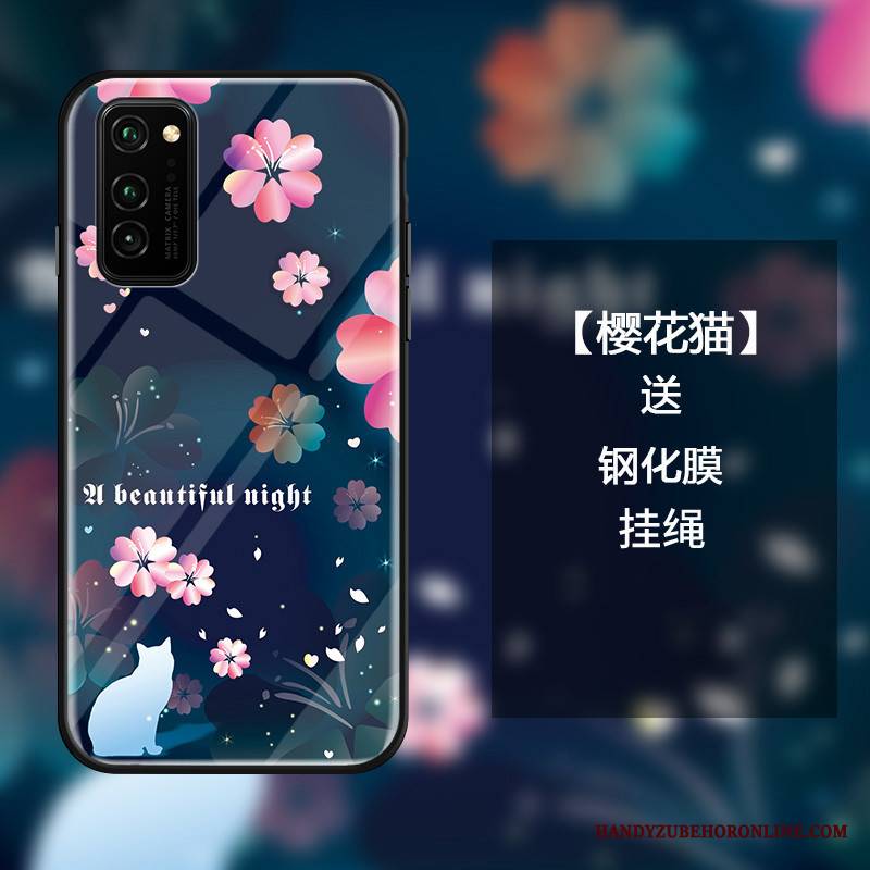 Honor View30 Pro Futerał Świeży Anti-fall Etui Na Telefon Sakura Niebieski Szkło Ochraniacz