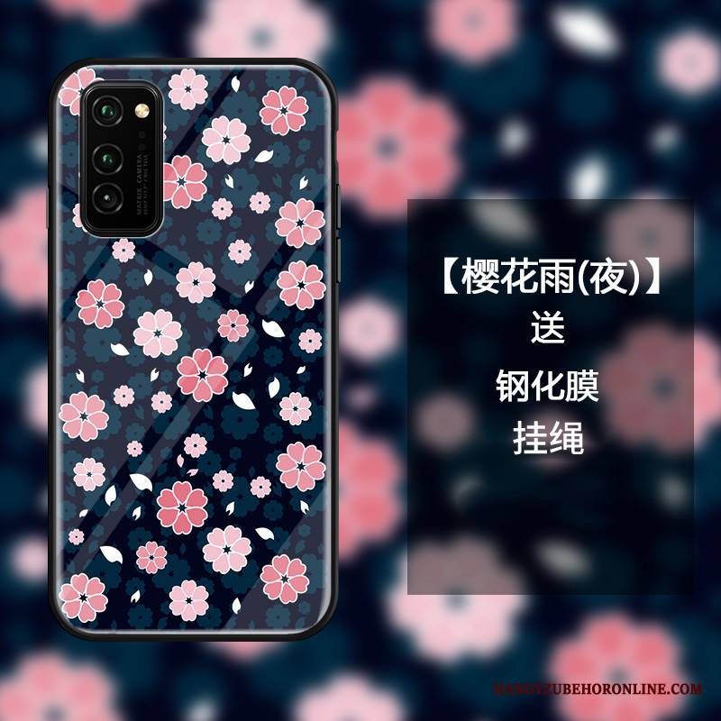 Honor View30 Pro Futerał Świeży Anti-fall Etui Na Telefon Sakura Niebieski Szkło Ochraniacz