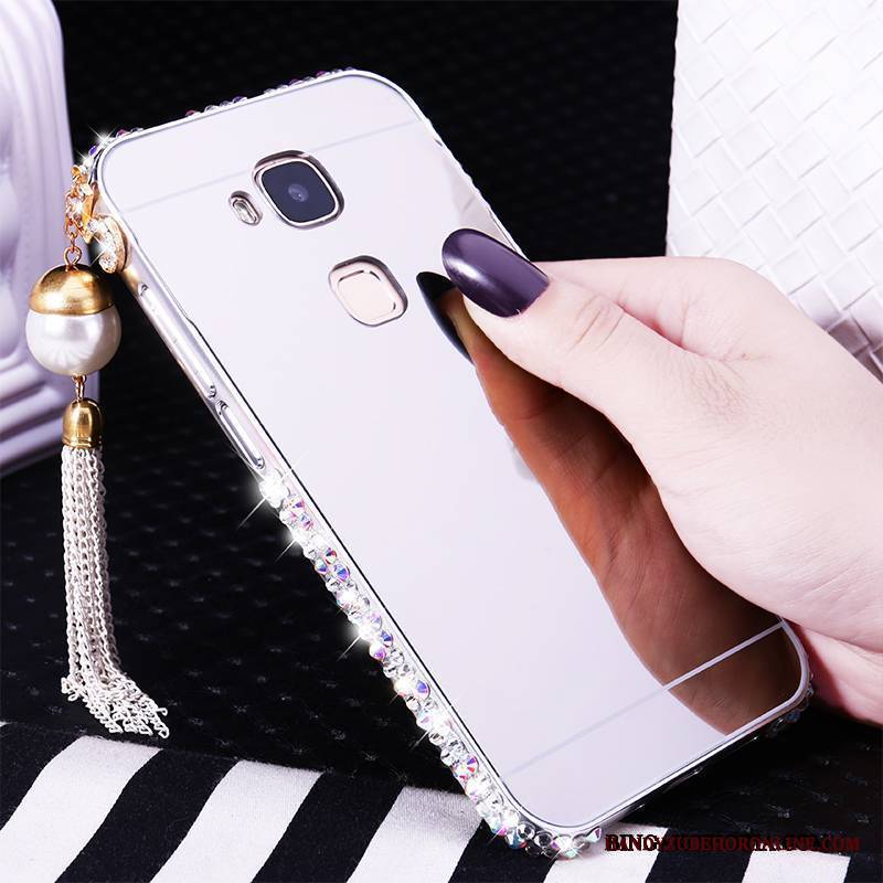 Huawei G7 Plus Futerał Rhinestone Srebro Etui Etui Na Telefon Metal Granica Trudno