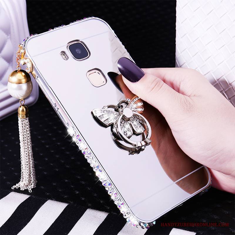 Huawei G7 Plus Futerał Rhinestone Srebro Etui Etui Na Telefon Metal Granica Trudno