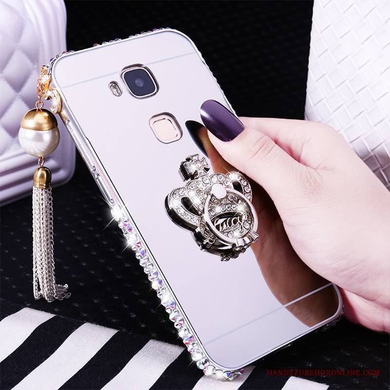 Huawei G7 Plus Futerał Rhinestone Srebro Etui Etui Na Telefon Metal Granica Trudno