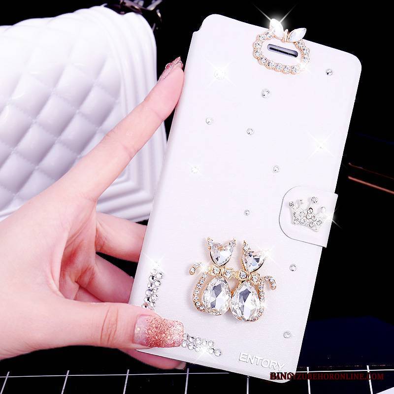 Huawei G7 Plus Skórzany Futerał Anti-fall Etui Na Telefon Różowe Klapa Ochraniacz Rhinestone