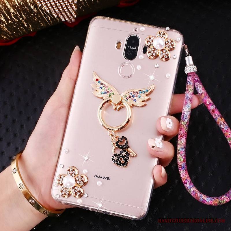 Huawei Mate 10 Pro Futerał Miękki Przezroczysty Różowe Rhinestone Etui Na Telefon Piękny Wisiorek