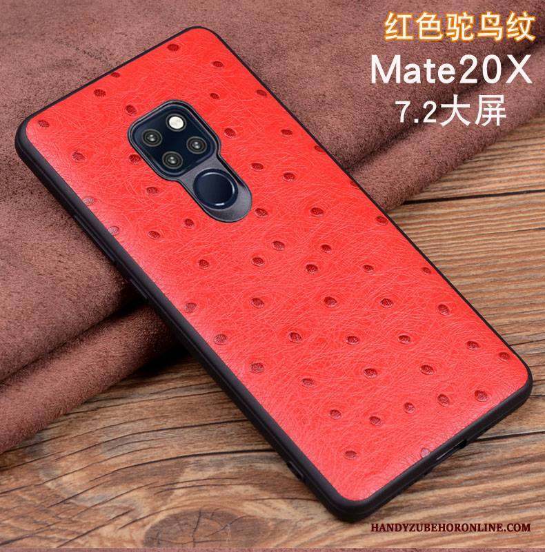 Huawei Mate 20 X Prawdziwa Skóra Telefon Komórkowy Skórzany Futerał Ochraniacz Etui Czarny