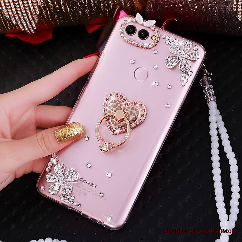 Huawei P Smart Futerał Osobowość Etui Ochraniacz Kreatywne Rhinestone Ring Różowe