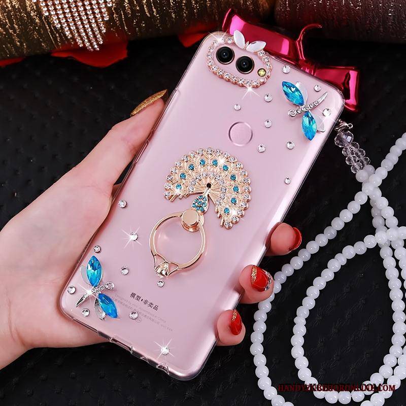 Huawei P Smart Futerał Osobowość Etui Ochraniacz Kreatywne Rhinestone Ring Różowe