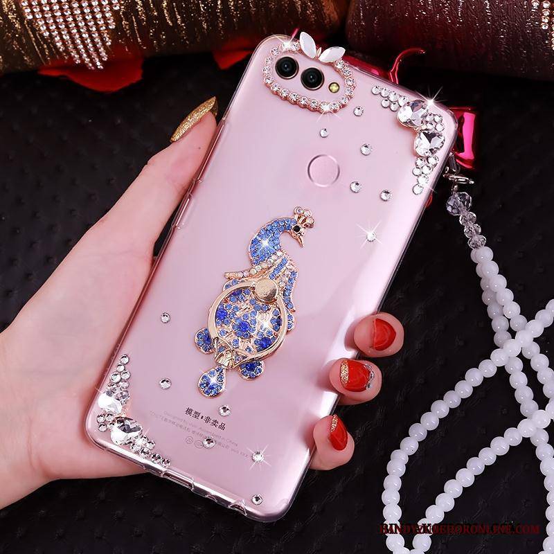 Huawei P Smart Futerał Osobowość Etui Ochraniacz Kreatywne Rhinestone Ring Różowe