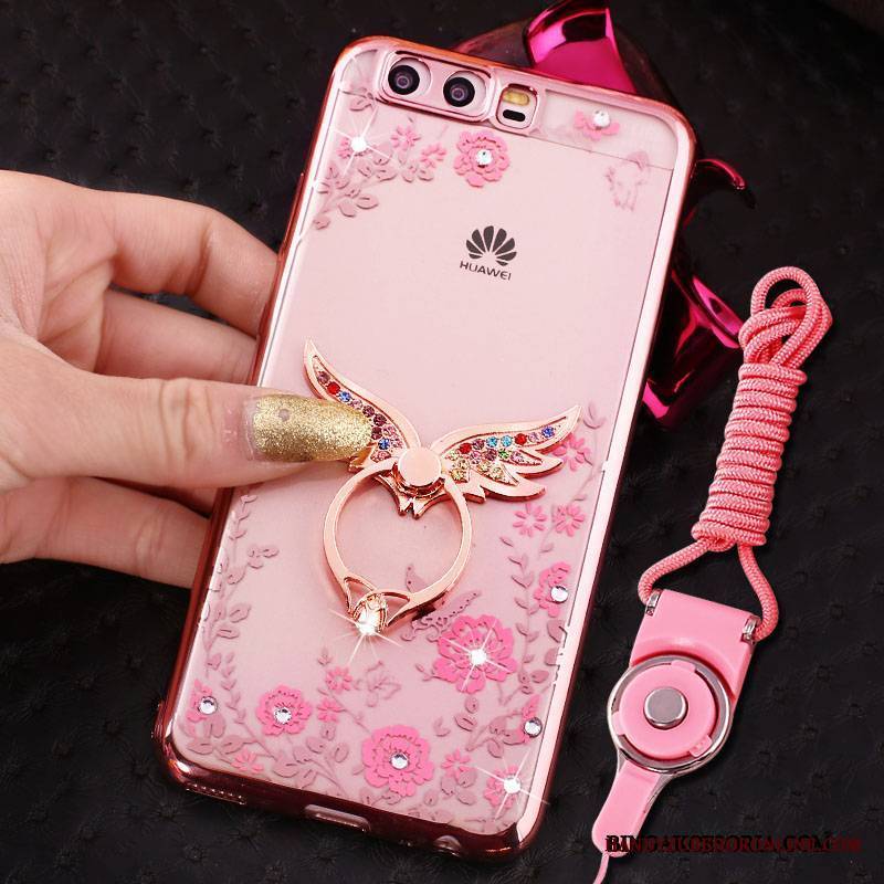 Huawei P10 Telefon Komórkowy Etui Rhinestone Wisząca Szyja Ring Silikonowe Futerał