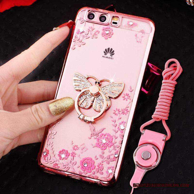 Huawei P10 Telefon Komórkowy Etui Rhinestone Wisząca Szyja Ring Silikonowe Futerał