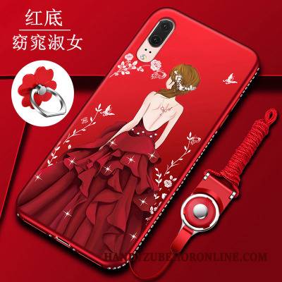 Huawei P20 Futerał All Inclusive Etui Rhinestone Szkło Czerwony Etui Na Telefon Silikonowe