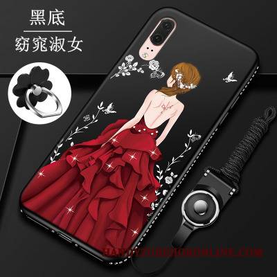 Huawei P20 Futerał All Inclusive Etui Rhinestone Szkło Czerwony Etui Na Telefon Silikonowe