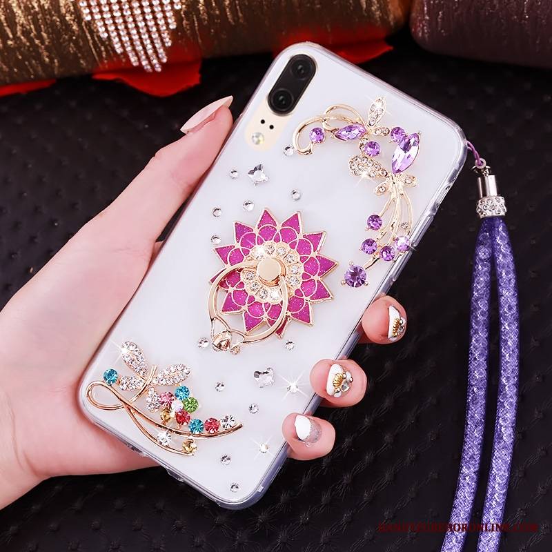 Huawei P20 Futerał Obrzeża Etui Na Telefon Miękki Ochraniacz Wiszące Ozdoby Rhinestone Przezroczysty