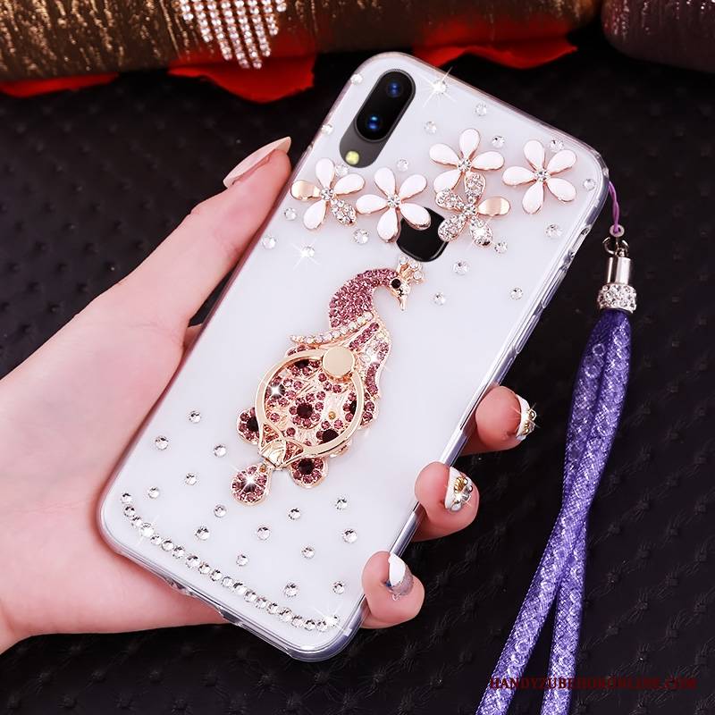 Huawei P20 Lite Futerał Etui Ochraniacz Purpurowy Miękki Rhinestone Młodzież Etui Na Telefon