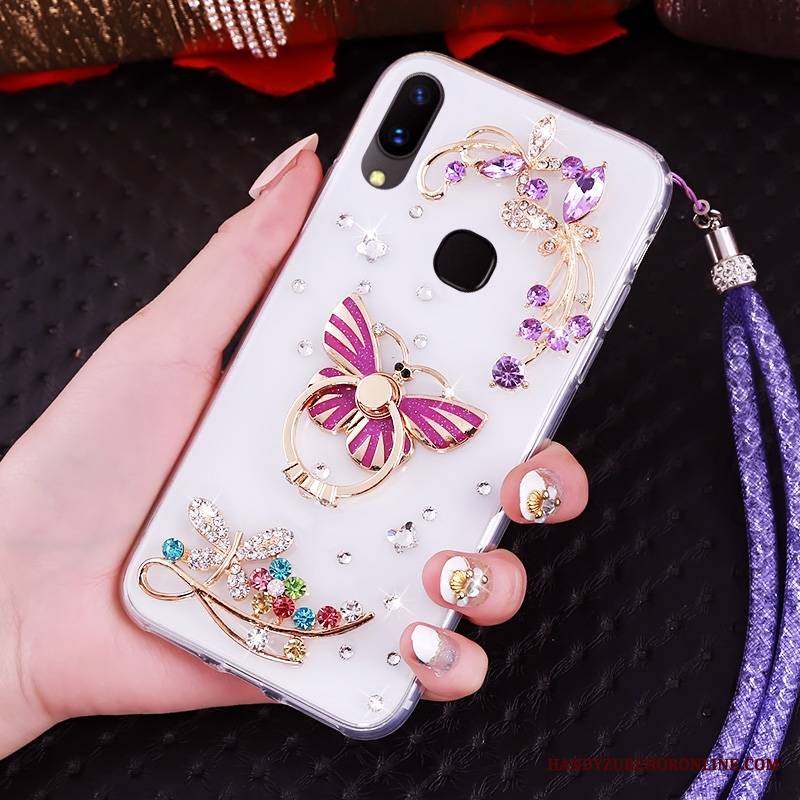 Huawei P20 Lite Futerał Etui Ochraniacz Purpurowy Miękki Rhinestone Młodzież Etui Na Telefon