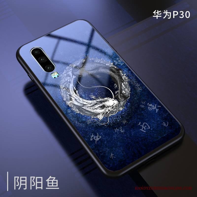 Huawei P30 Futerał Lustro Etui Osobowość Ciemno Niebieski Chiński Styl Nowy Etui Na Telefon