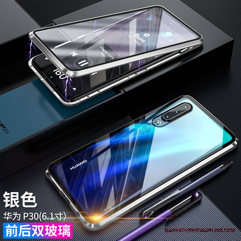 Huawei P30 Futerał Ochraniacz Anti-fall Dwustronny Modna Marka Telefon Komórkowy Czerwony Netto Magnetyzm