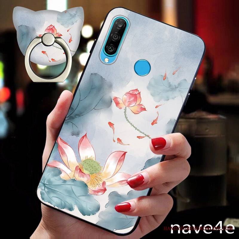 Huawei P30 Lite Futerał Nowy Niebieski All Inclusive Ochraniacz Nubuku Cienkie Kwiaty