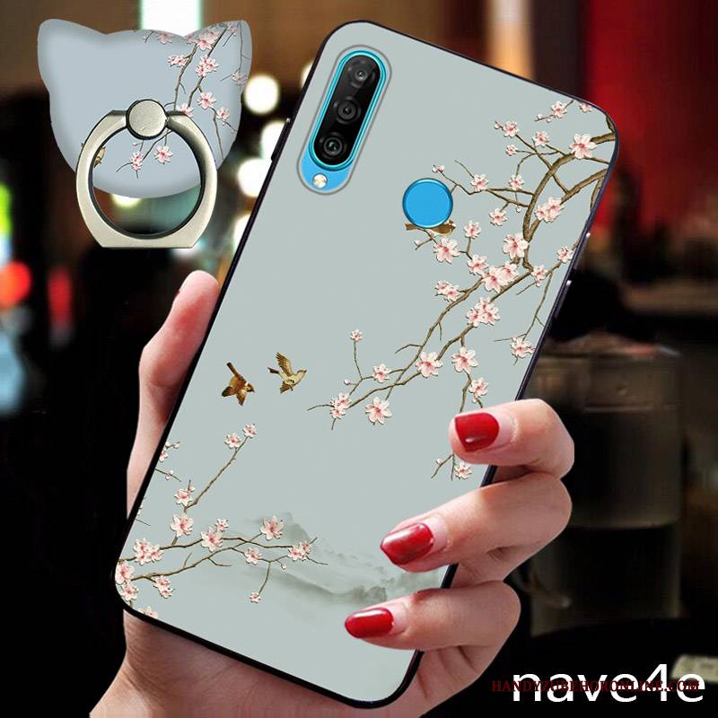 Huawei P30 Lite Futerał Nowy Niebieski All Inclusive Ochraniacz Nubuku Cienkie Kwiaty