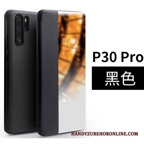 Huawei P30 Pro Futerał Ochraniacz Spoczynek Cienkie Skóra Bydlęca Czerwony Biznes Etui