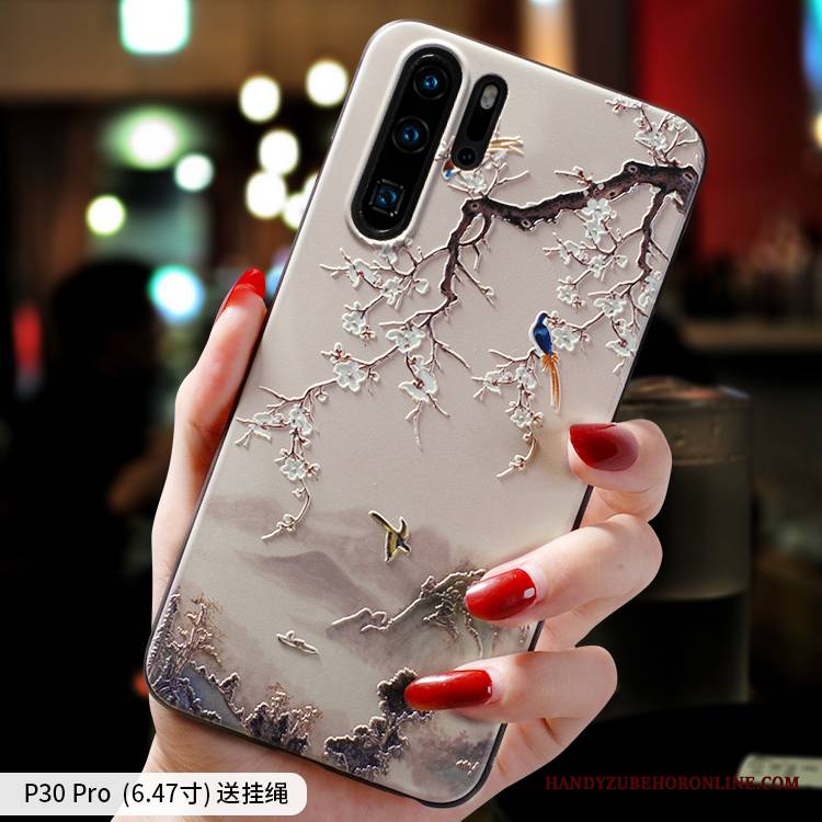 Huawei P30 Pro Futerał Wiszące Ozdoby Osobowość Nubuku Chiński Styl Anti-fall Etui Różowe