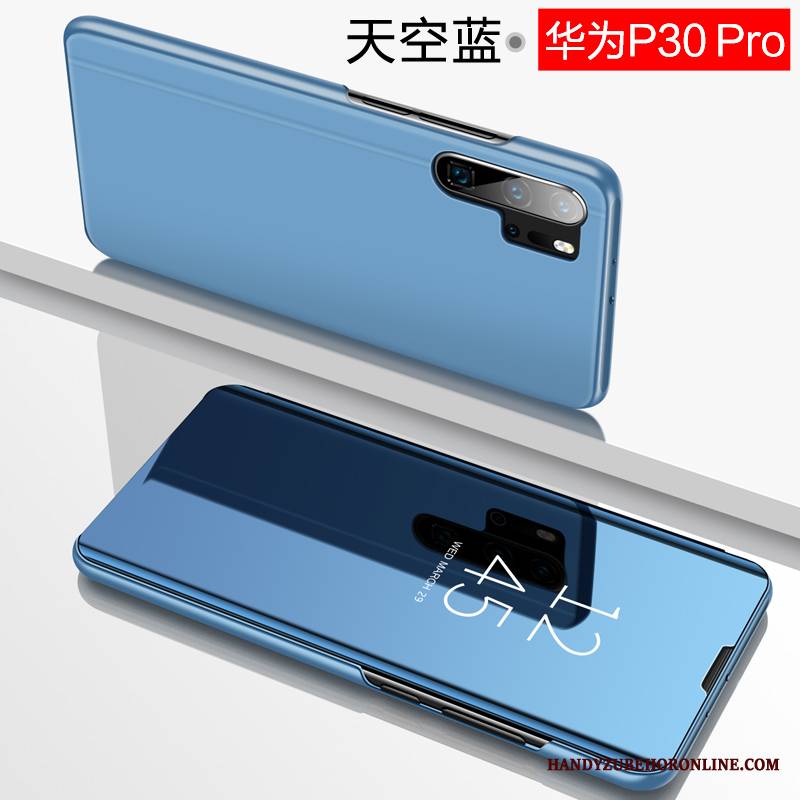 Huawei P30 Pro Skórzany Futerał Cienkie Etui Na Telefon Lustro Ochraniacz Anti-fall Purpurowy