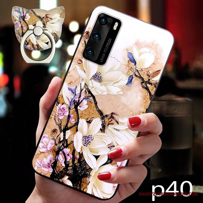 Huawei P40 Etui Na Telefon Kwiaty Anti-fall Futerał Silikonowe Vintage Modna Marka