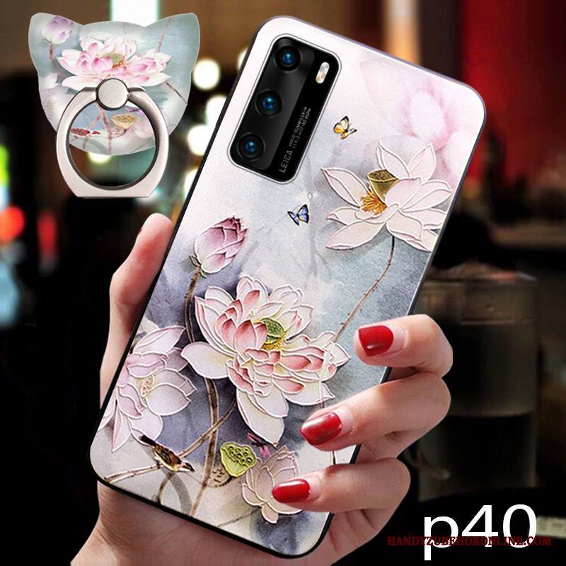 Huawei P40 Futerał Różowe Etui Na Telefon Czerwony Netto Ochraniacz Silikonowe Vintage Chiński Styl