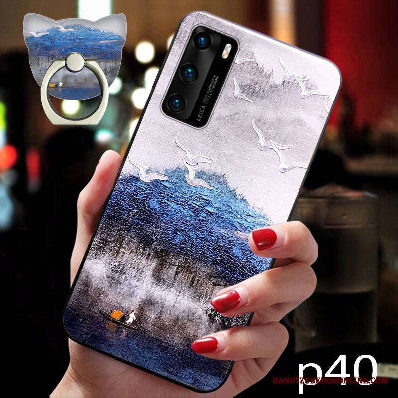 Huawei P40 Futerał Różowe Etui Na Telefon Czerwony Netto Ochraniacz Silikonowe Vintage Chiński Styl