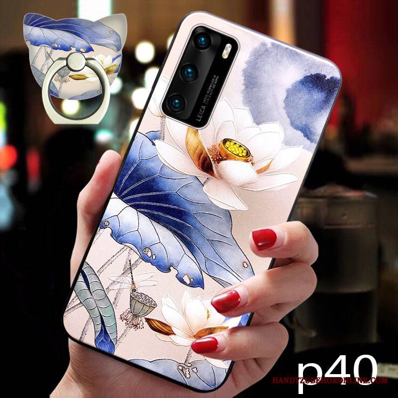 Huawei P40 Futerał Różowe Etui Na Telefon Czerwony Netto Ochraniacz Silikonowe Vintage Chiński Styl