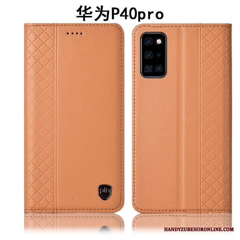 Huawei P40 Pro Etui Na Telefon Żółty Skórzany Futerał Pokrowce Anti-fall W Kratę Ochraniacz