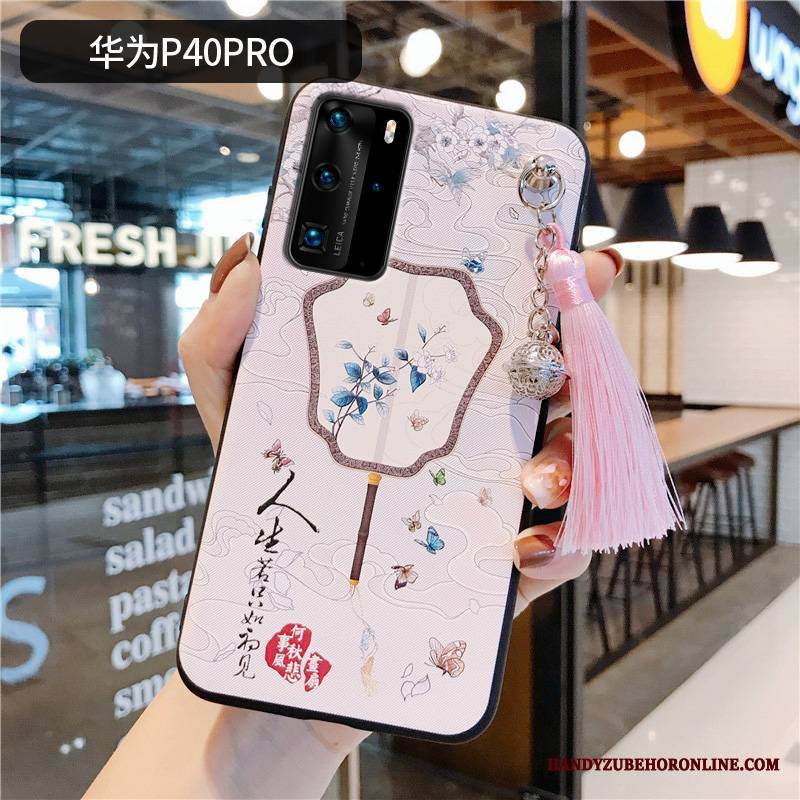 Huawei P40 Pro Futerał Chiński Styl Z Frędzlami Etui Vintage Etui Na Telefon Czerwony Ochraniacz