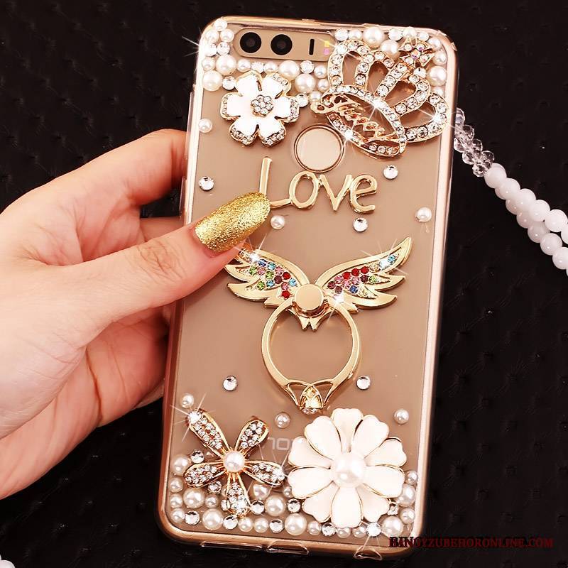 Huawei P9 Etui Na Telefon Ochraniacz Silikonowe Rhinestone Złoto Futerał Ring