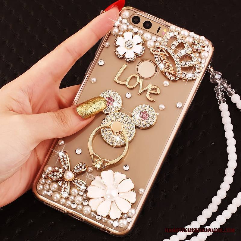 Huawei P9 Etui Na Telefon Ochraniacz Silikonowe Rhinestone Złoto Futerał Ring