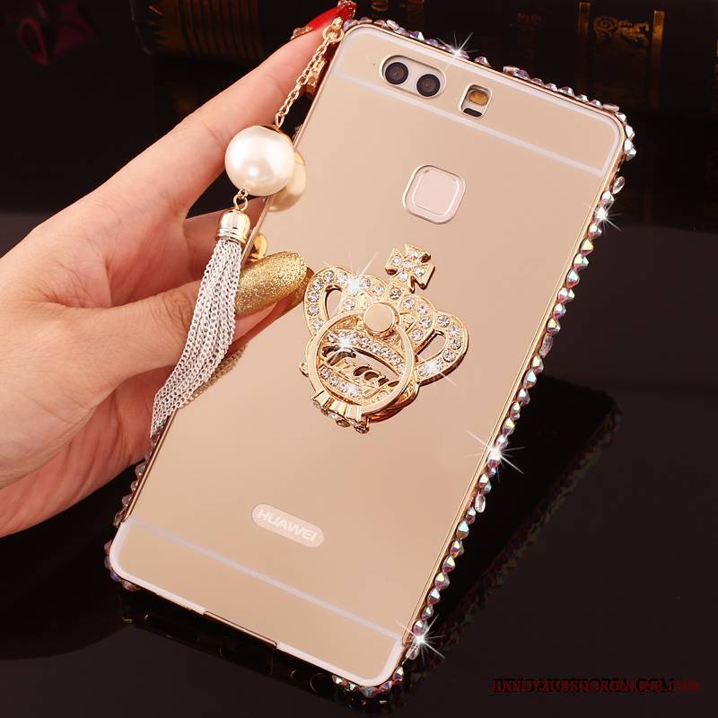 Huawei P9 Plus Futerał Granica Metal Etui Na Telefon Rhinestone Złoto Ochraniacz