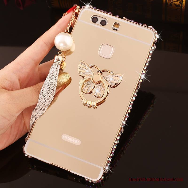 Huawei P9 Plus Futerał Granica Metal Etui Na Telefon Rhinestone Złoto Ochraniacz