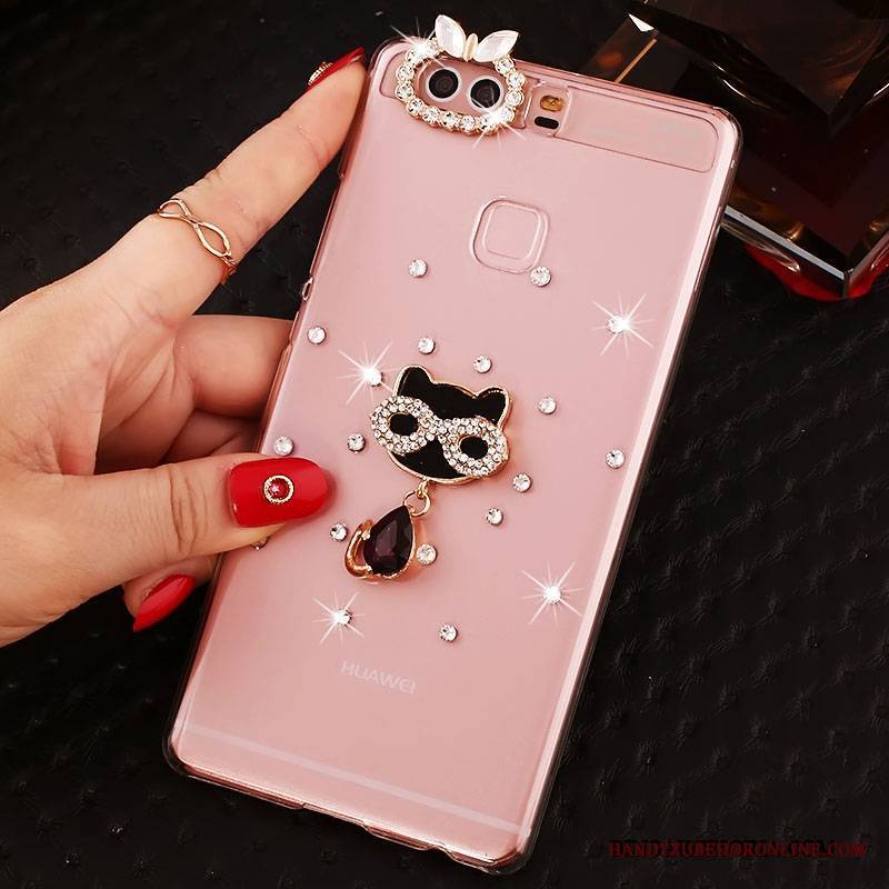 Huawei P9 Plus Futerał Rhinestone Pu Etui Ochraniacz Trudno Różowe Etui Na Telefon